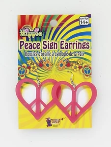 Hippie 60's Heart Peace Sign Pink Earrings - Picture 1 of 1