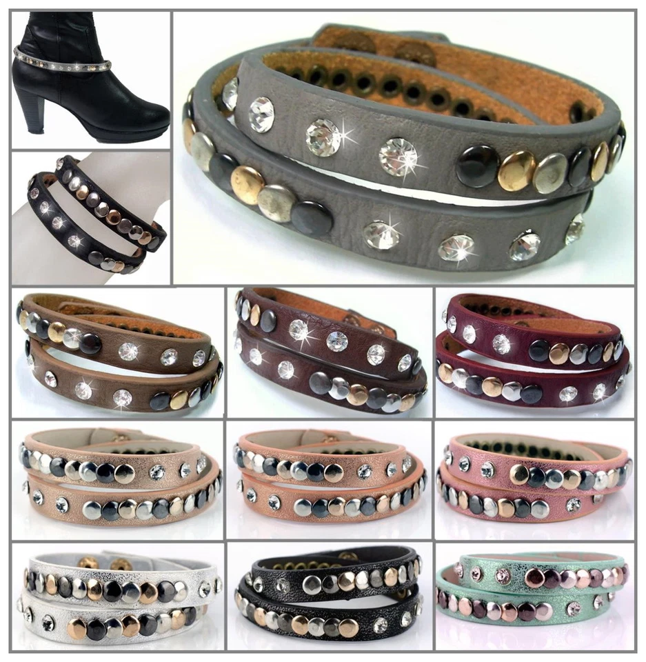 Armband Wickelarmband Stiefelband LederLook Strass Nieten 40cm Modeschmuck VA18# - Bild 1 von 1