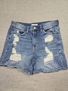 So Shorts Womans 7/28W Juniors Blue Denim Distressed High Rise Mom Short - Picture 1 of 13