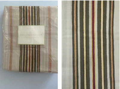 Falda de cama Pottery Barn ~ (NUEVA) a rayas de cabaña COMPLETA beige oliva a rayas Foto 1 de 4