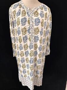 Ann Taylor Loft dress size M 3/4 sleeve knee length brown blue floral rayon