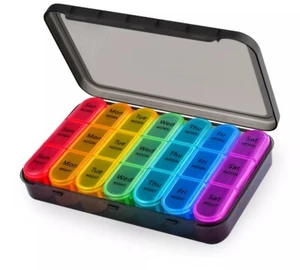 NEW Weekly Pill Box Organizer 3 Times a Day, 7 Day Medicine Holder Medication - Picture 1 of 8