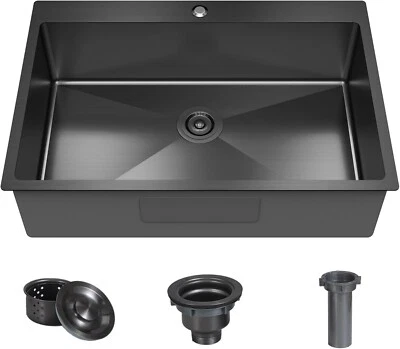KOXKING Black Drop-in Kitchen Sink 33×22×9 In Single Bowl Top-Mount Stainless Steel Bar