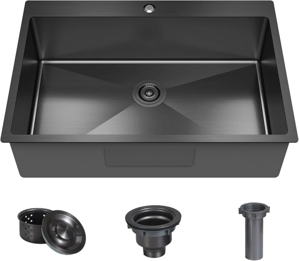 KOXKING Black Drop-in Kitchen Sink 33×22×9 In Single Bowl Top-Mount Stainless Steel Bar