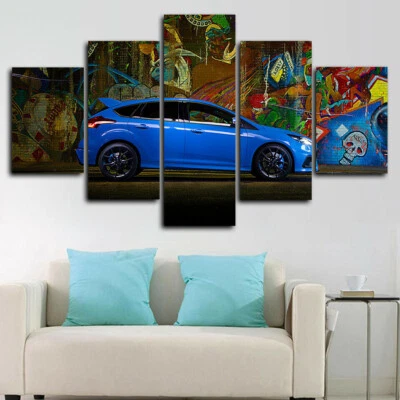 Arte de pared con impresión en lienzo de 5 paneles para auto deportivo Ford Focus RS DECORACIÓN DEL HOGAR Foto 1 de 4