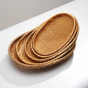 1/3/5pcs Bamboo Oval Serving Tray Hand-Woven Tray Wicker Tray Basket Tray - Picture 1 of 23