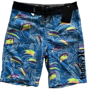 Hurley Youth Blue Toucan Print Board Swim Shorts Boys Size 12 NWT - Picture 1 of 5