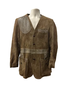 Chaqueta de tiro de caza marrón de cuero gamuza 10-X deportiva vintage para hombre talla 38 - Imagen 1 de 16