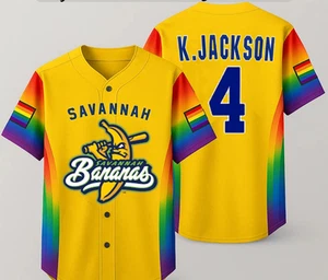Divertida Nueva Camiseta de Béisbol Savannah Bananas Jackson #4 AOP Talla S-5XL SG2149 - Imagen 1 de 3