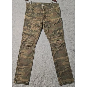 Smoke Rise Jeans Mens 36x34 Green Woodland Camouflage Moto Stacked Grunge Hiphop - Picture 1 of 5