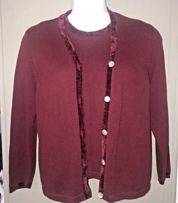 Denim & Co 2 piezas cárdigan suéter y suéter conjunto sin mangas rojo oscuro para mujer talla grande Foto 1 de 4