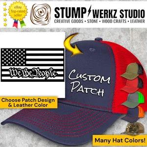 Custom Hat Trucker Baseball Cap Richardson Leather Patch USA Flag We The People - Picture 1 of 21