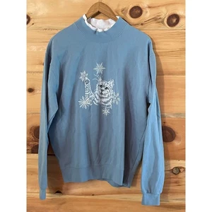 Sawyer creek women's blue cat snowflake winter christmas sweater. grandma XL - Picture 1 of 7