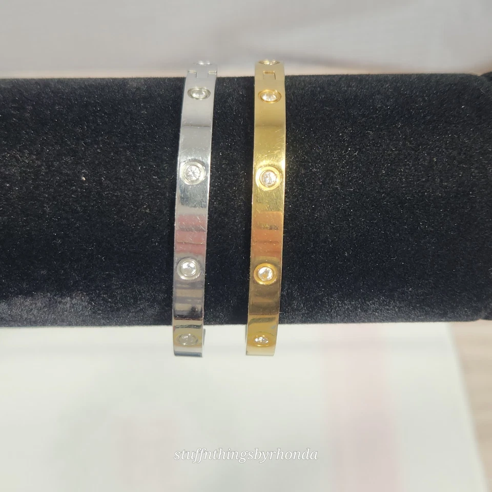 Pack de 2 ~1 Brazalete para Mujer Plata 1 Oro Acero Inoxidable Sin Deslustre Talla 61/2 Foto 1 de 4