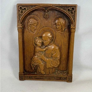 1940er-1950er Jahre religiöse Gedenktafel des heiligen Antonius von Padua mit dem Christkind - Bild 1 von 4