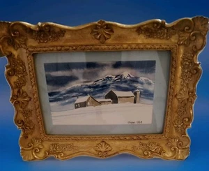 Artists' Original Watercolor Art Farm Barn Mountains 1969 Signed Framed 6x8" - Picture 1 of 10