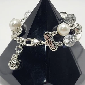 Brighton Contempo Bracelet Chic Pearl Bali Look Chain Silver Tone Beaded - Picture 1 of 7