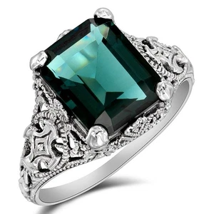 2CT Natural Apatite 925 Solid Sterling Silver Edwardian Ring Sz 6 - Picture 1 of 4