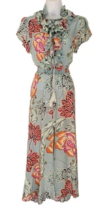 Jaase Anthropologie Damen Aqua Blumen Boho Maxikleid Größe S Rüschen gesmokt - Bild 1 von 14