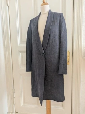 NICOLE FARHI Leinen Blazer Jacke Abend Mantel blau marine 34 XS Designer Seide - Bild 1 von 4