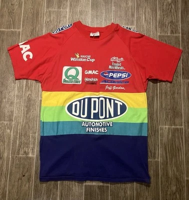 Vtg 90s NASCAR Jeff Gordon Mens XL Rainbow Striped All Over Print Tee - Image 1 of 4