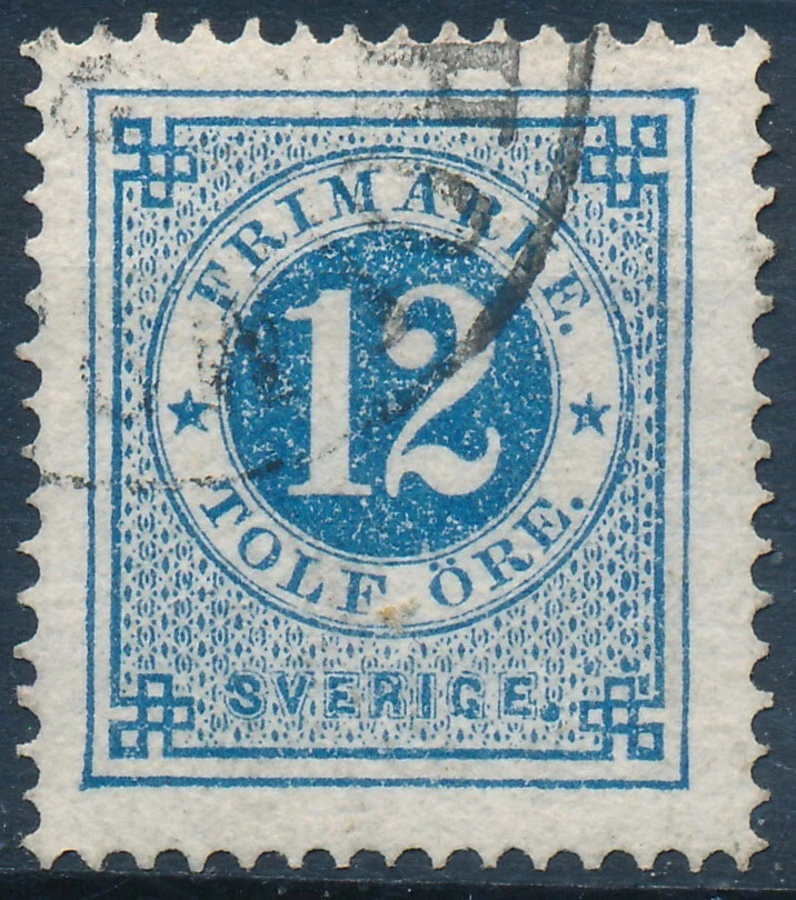 Suecia Scott 22/Facit 21m, 12ö azul Ringtyp perf. 14, en muy buen estado usado Foto 1 de 1