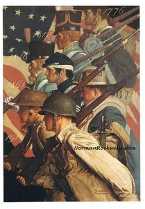 Impresión Norman Rockwell "HACER HOMBRES LIBRES" Afganistán Irán Irak DEFENDIENDO AMÉRICA - Imagen 1 de 1