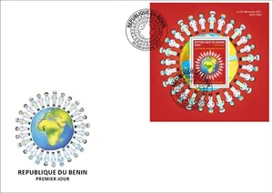 BENIN 2021 FDC SOUVENIR SHEET - PANDEMIC HEALTHCARE PERSONNEL JOINT ISSUE - Picture 1 of 1