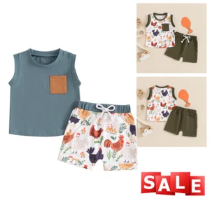 Baby Boys Outfits Clothes  Sleeveless Tops Vest Shorts Set Toddler Kids - Picture 1 of 15