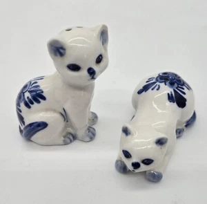 Salero pimentero floral azul gato blanco pintado a mano - Imagen 1 de 6
