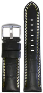 Cinturino orologio in pelle nera Panatime 20 mm XL con stampa Gator, punto giallo e bianco - Foto 1 di 1