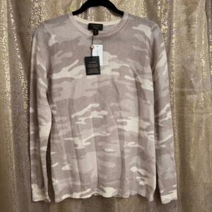 Charter Club 100% Cashmere Light Camo Print Taupe Crewneck Sweater Med NWT - Picture 1 of 10