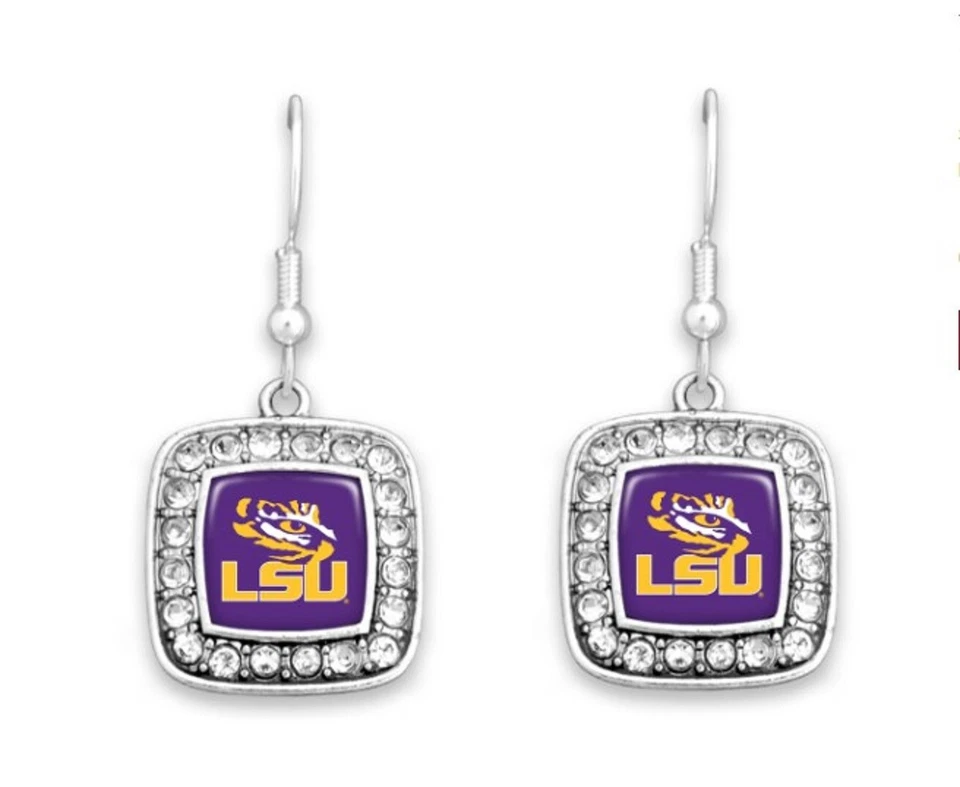 47274 LSU Officially Licensed Square Dangle Earrings with rhinestones - Image 1 of 1