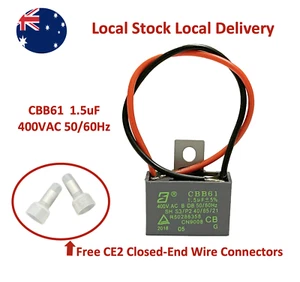 CBB61 Capacitor 1.5uF 400V 50/60Hz Capacitor Wire Lead with Closed End Crimp Cap - Picture 1 of 3