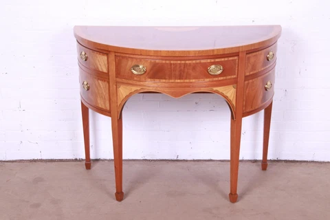 Baker Furniture Federal Inlaid Mahogany and Satinwood Demilune Cabinet Cover