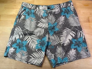 Herren Valor Badehose Gr. 40 grau’s & türkis mit Hibiskus & Palm Leave Print* - Bild 1 von 6