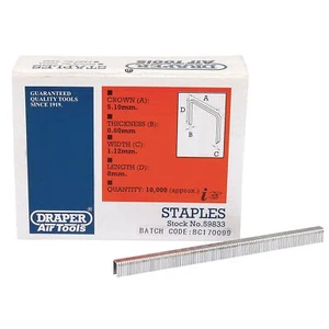 Grapas Draper 8mm Corona 5.1mm Calibre Paquete De 10000 59833 - Imagen 1 de 1