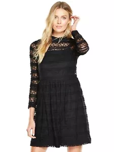 LACE SKATER DRESS LONG SLEEVE STRETCH BLACK UK SIZE 14 BNWT - Picture 1 of 4