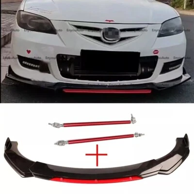 For Mazda 2 3 6 Front Bumper Lip Spoiler Splitter + Strut Rods Black Red Foto 1 de 4