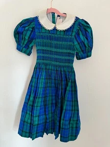 Monica Noel Girls 5 Silk Dupioni Smocked Dress Green Blue Plaid Holiday Party - Picture 1 of 6