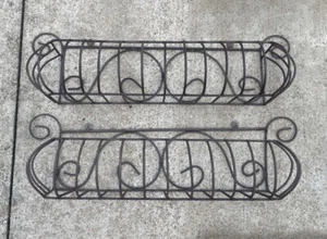 Pair 24” Window Box Wall Mount Planter - Outdoor Patio Metal Basket Wrought Iron - Picture 1 of 9
