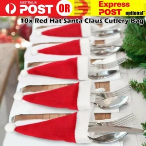 Up to 50PCS Red Hat Santa Cutlery Christmas Knife Bag Xmas Fork Holder Décor New - Picture 1 of 7