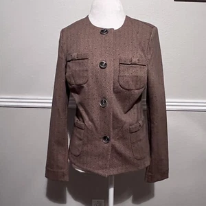 CAbi Penny Blazer Jacket Brown Size XS Herringbone Ponte Knit 3170 - Picture 1 of 8