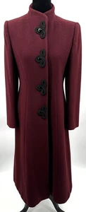 ILIE Wacs Womens Victorian Mandarin Collar Long Winter Coat Size 10 Maroon Wool - Picture 1 of 13