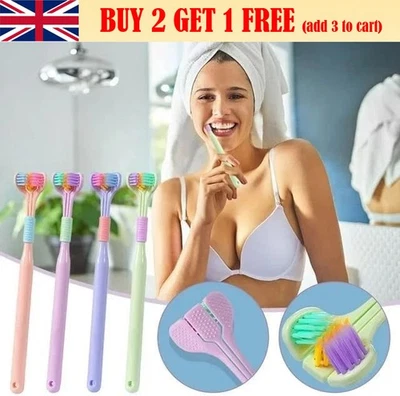 3 Sided Toothbrush Adult Three Headed U-shaped Macaron Color UK