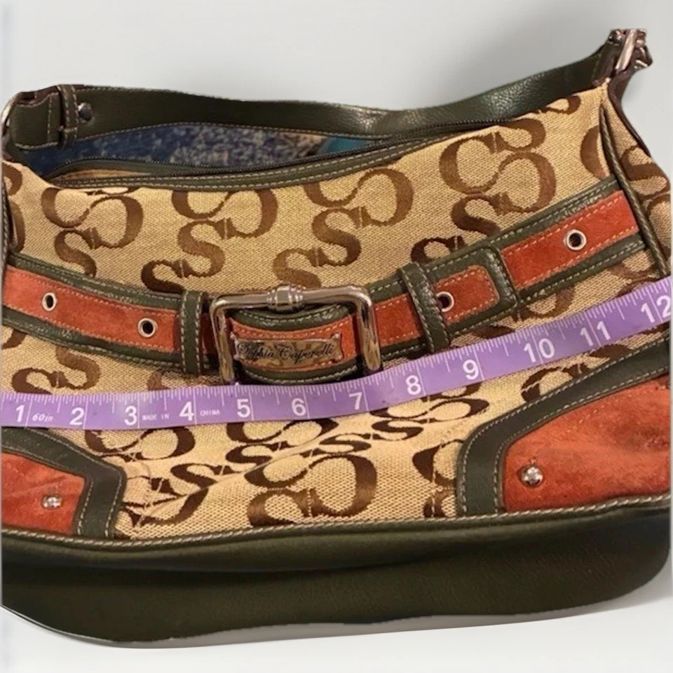 Bolso Sophia Caperelli Signature vintage de lona y cuero verde con ribete de gamuza Foto 1 de 4