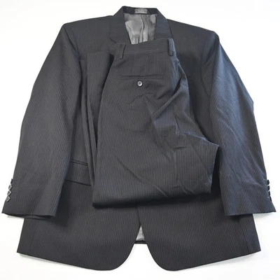 J. Ferrar 42S 34x29 Black Striped 100% Wool Mens Jacket Pants Suit - Image 1 of 4