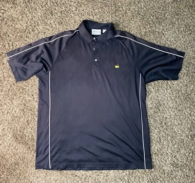 Camisa polo Masters Performance para hombre XL negra blanca a rayas con logotipo Foto 1 de 4