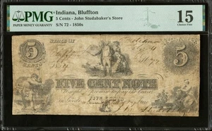 1850s INDIANA Bluffton, 5c John Studabaker Store Obsolete Banknote Currency, PMG - Picture 1 of 4