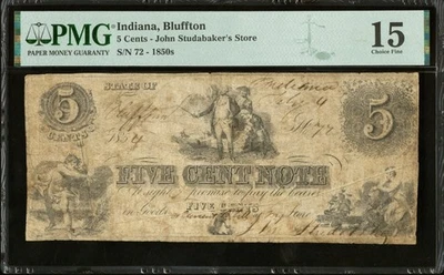 1850s INDIANA Bluffton, 5c John Studabaker Store Obsolete Banknote Currency, PMG - Image 1 of 4